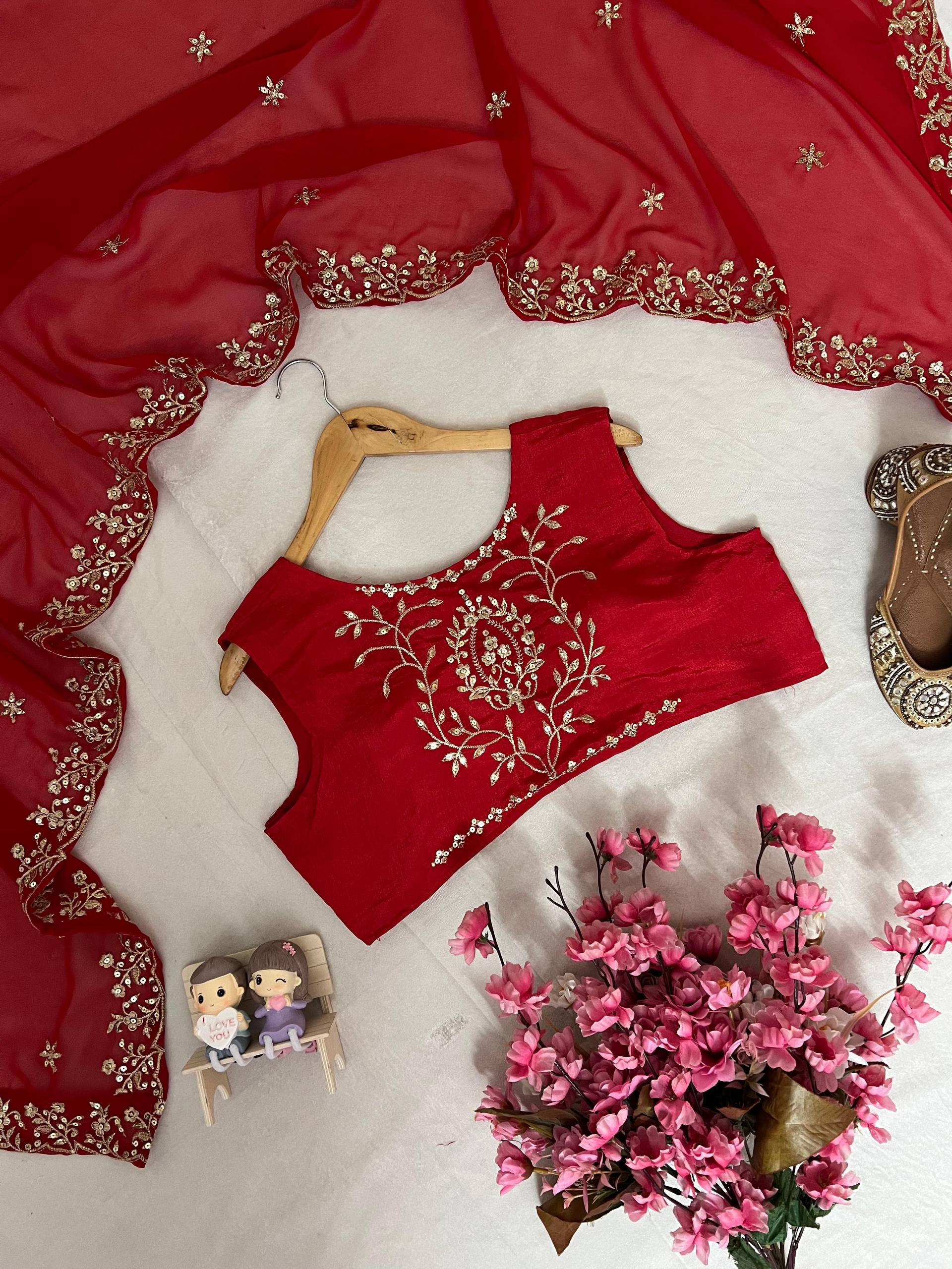 Premium Chinon Kurti, Blouse, Pant & Dupatta Set with Embroidery and Sequin Work