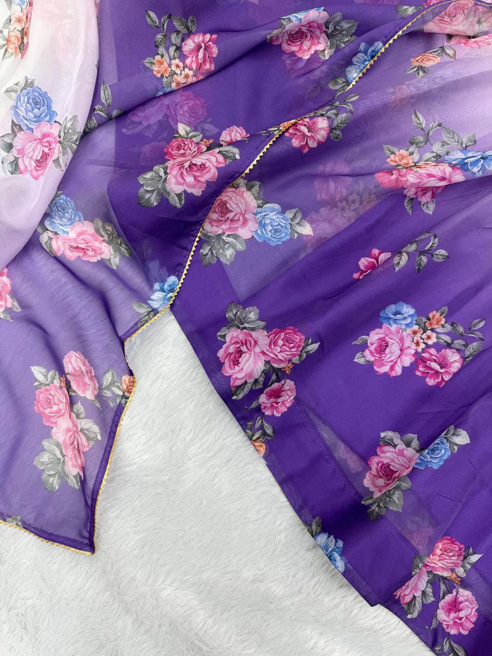 Designer Umbrella Suit Set with Dupatta & Pant – Lightweight Organza Floral Print
