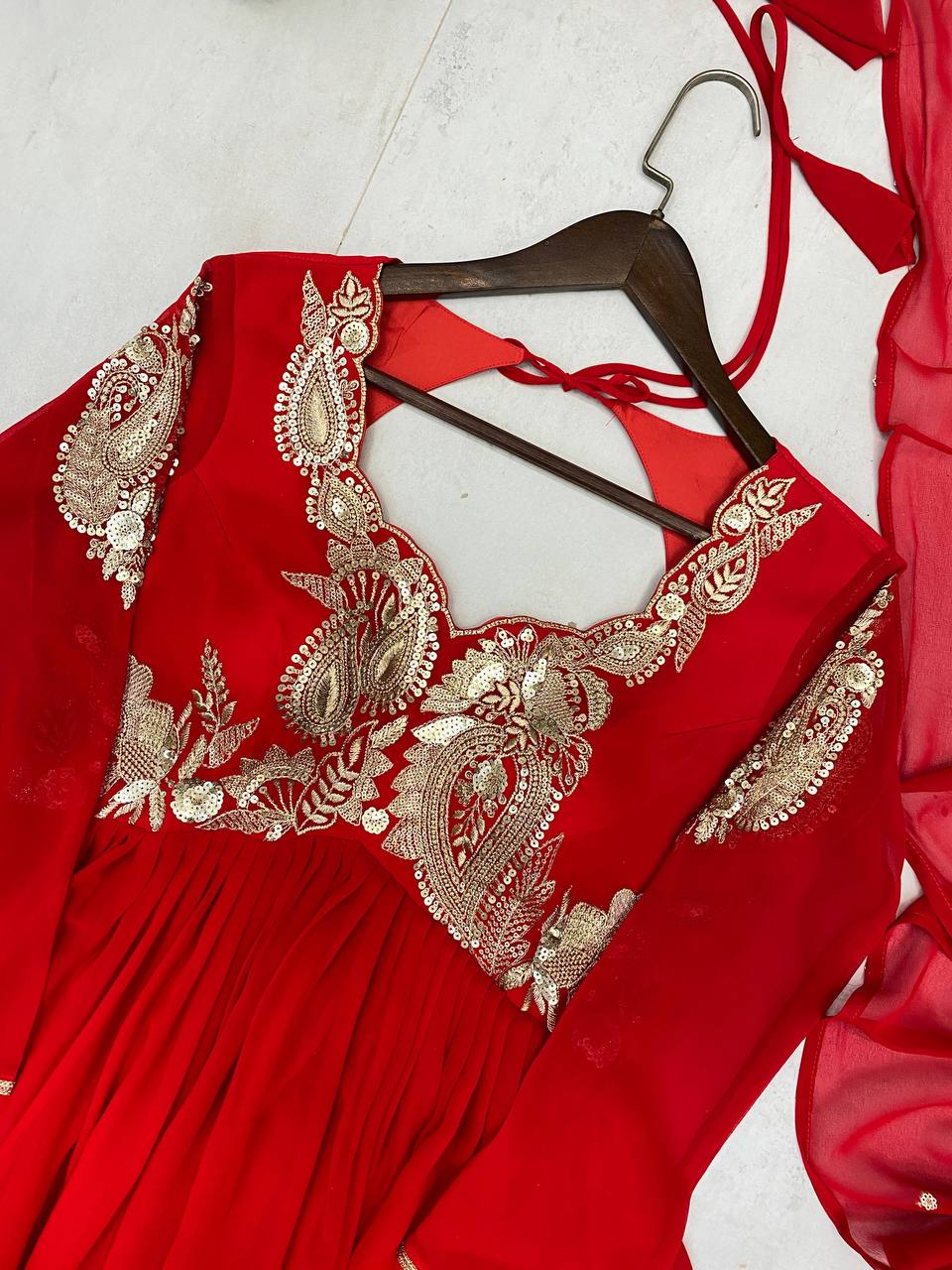 Exclusive One-Piece Cowl Dress Set with Shrug – Chinon Fabric with Sequence Embroidery