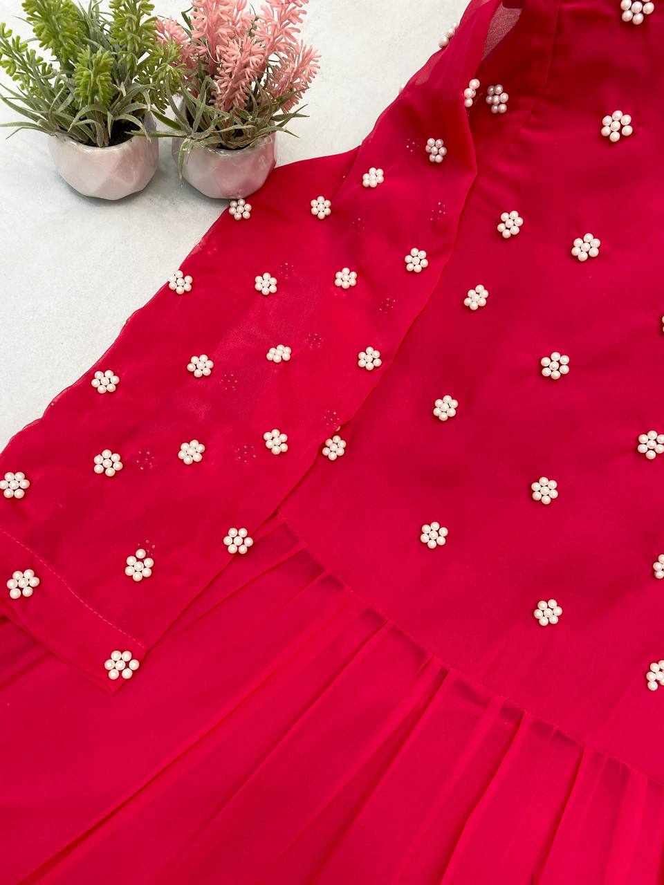 Exclusive 2-Piece Georgette Gown with Dupatta – Beads Work, Fully Stitched