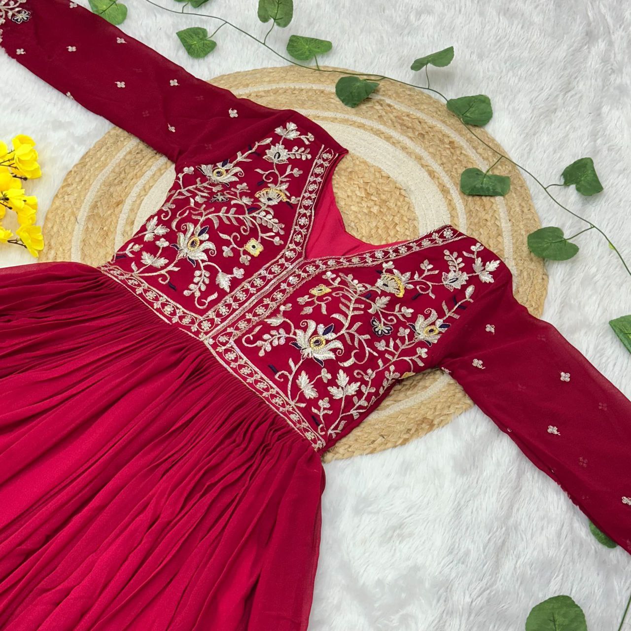 Premium Designer Readymade Gown with Dupatta – Zari & Sequins Embroidery