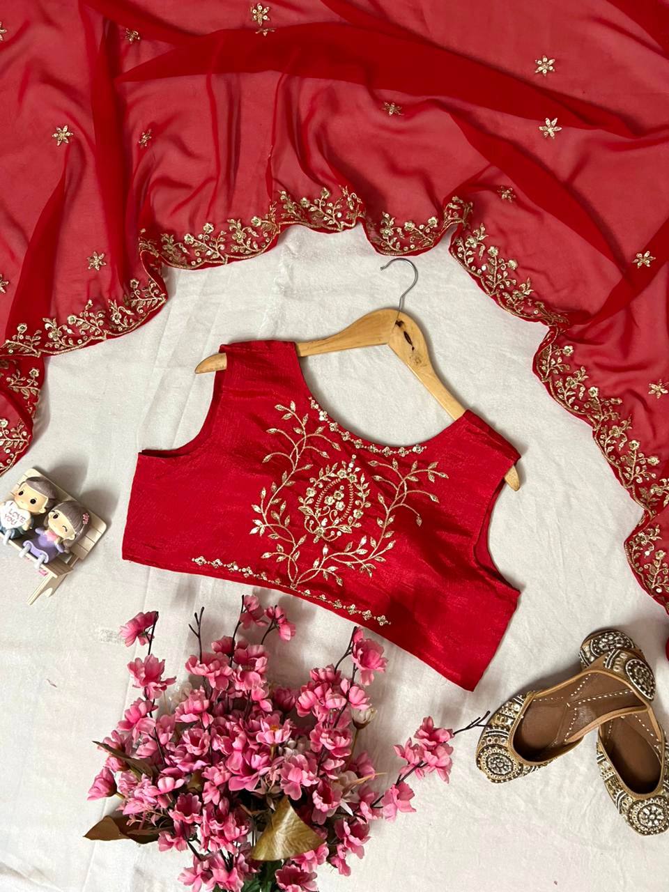 Premium Chinon Kurti, Blouse, Pant & Dupatta Set with Embroidery and Sequin Work