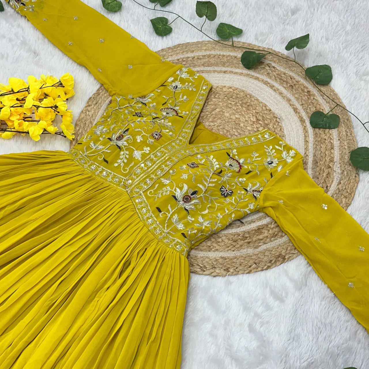 Premium Designer Readymade Gown with Dupatta – Zari & Sequins Embroidery