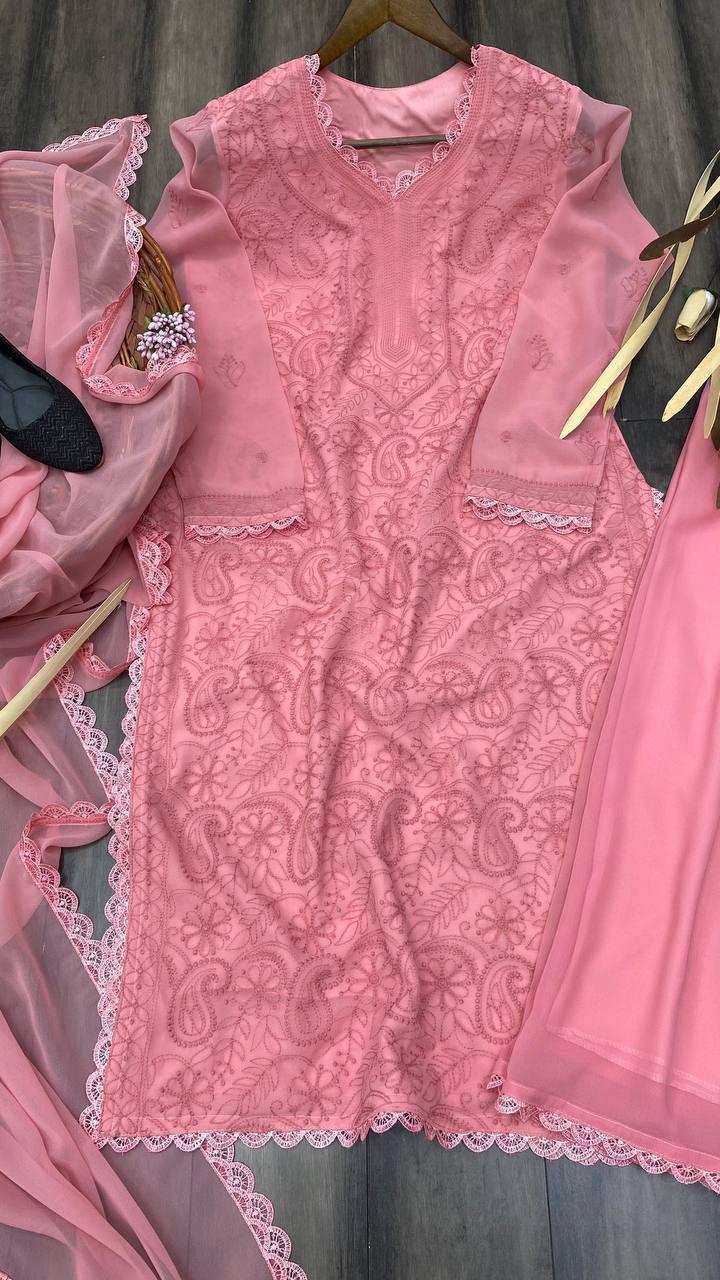 New Pink Trend Chikankari special Ethnic Set
