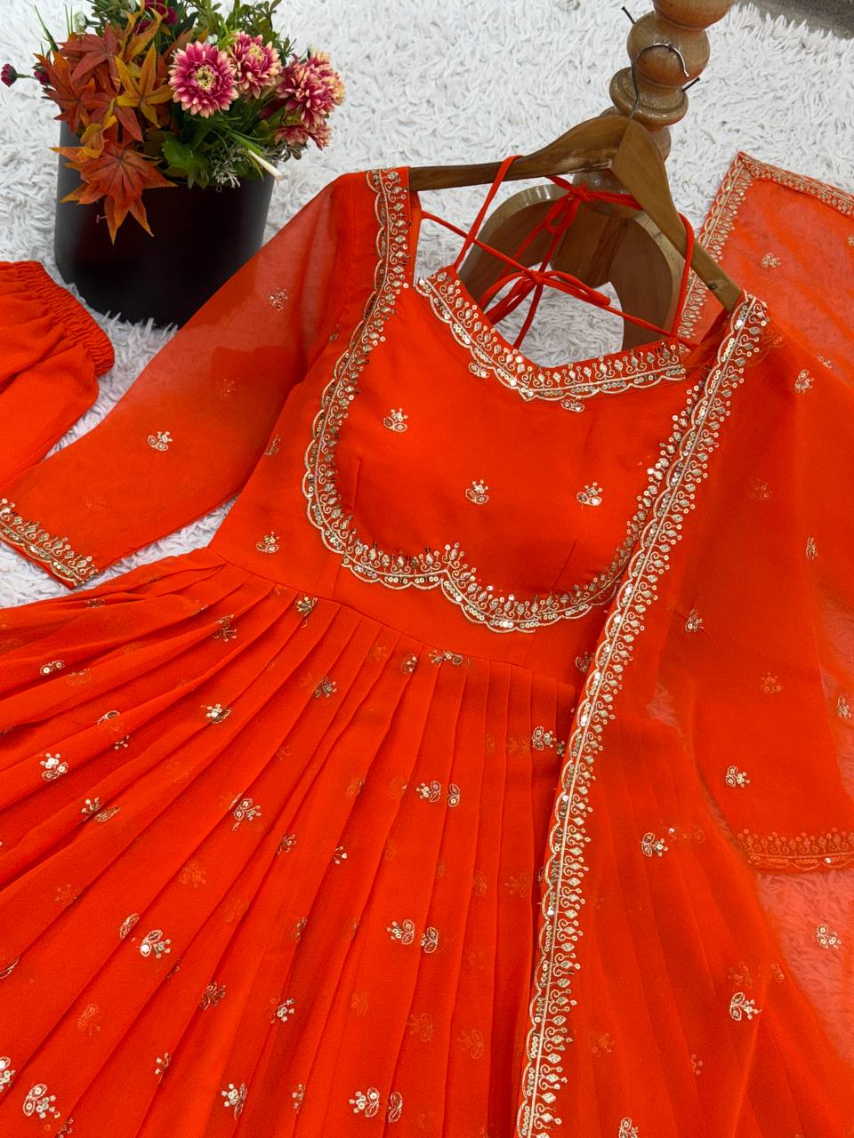 Designer Faux Georgette Party Wear Set with Heavy Embroidery, Sequins & Dupatta