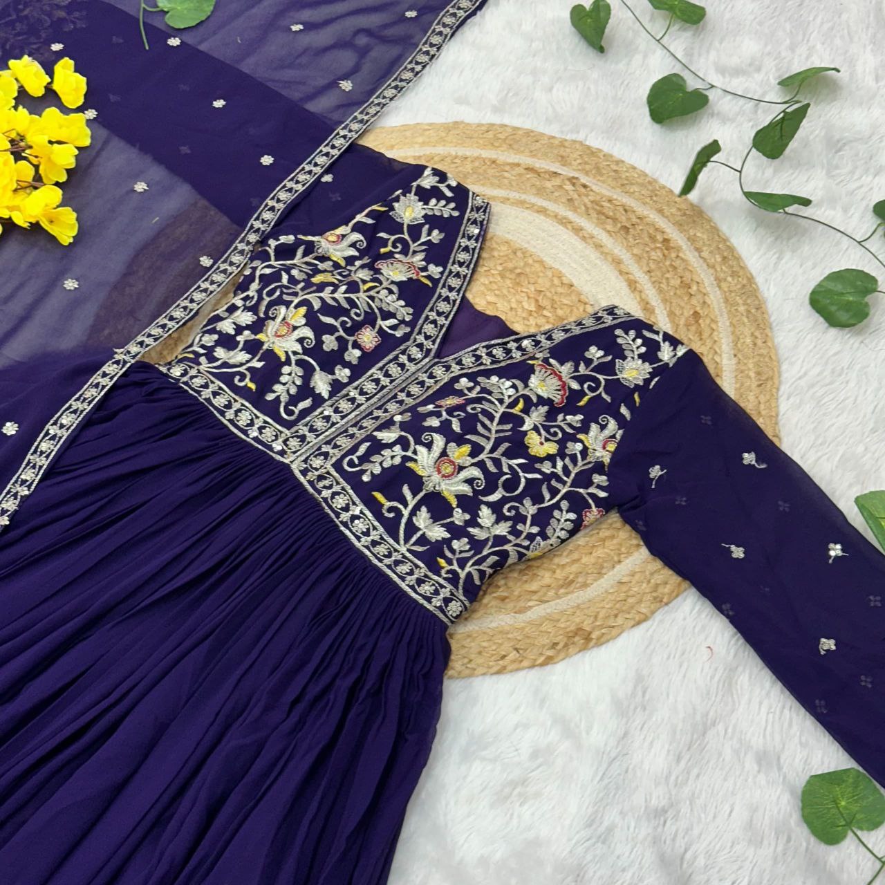 Premium Designer Readymade Gown with Dupatta – Zari & Sequins Embroidery