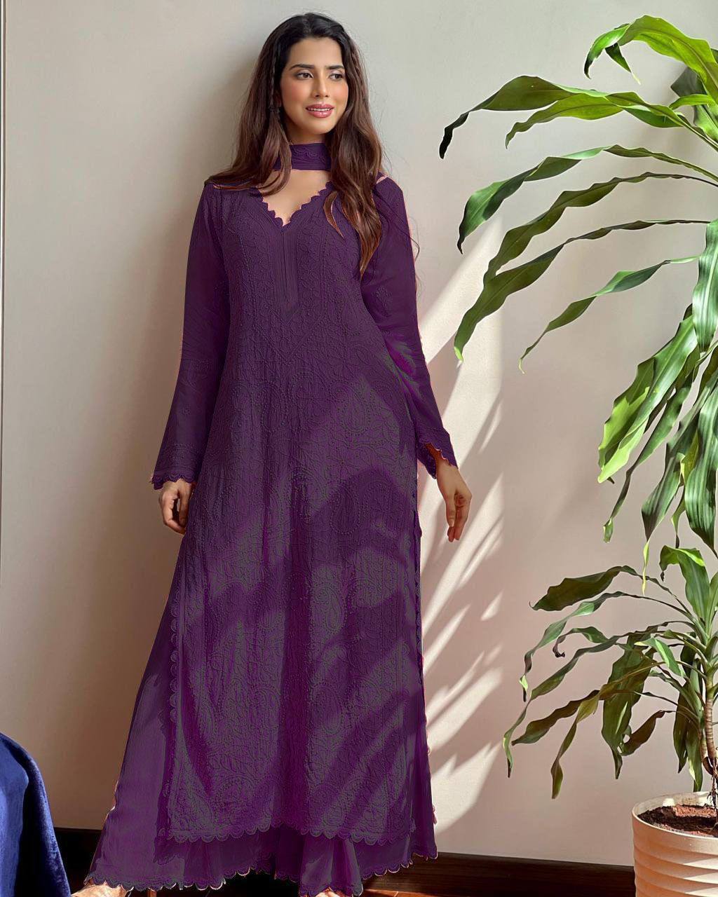 New Purple Trend Chikankari special Ethnic Set