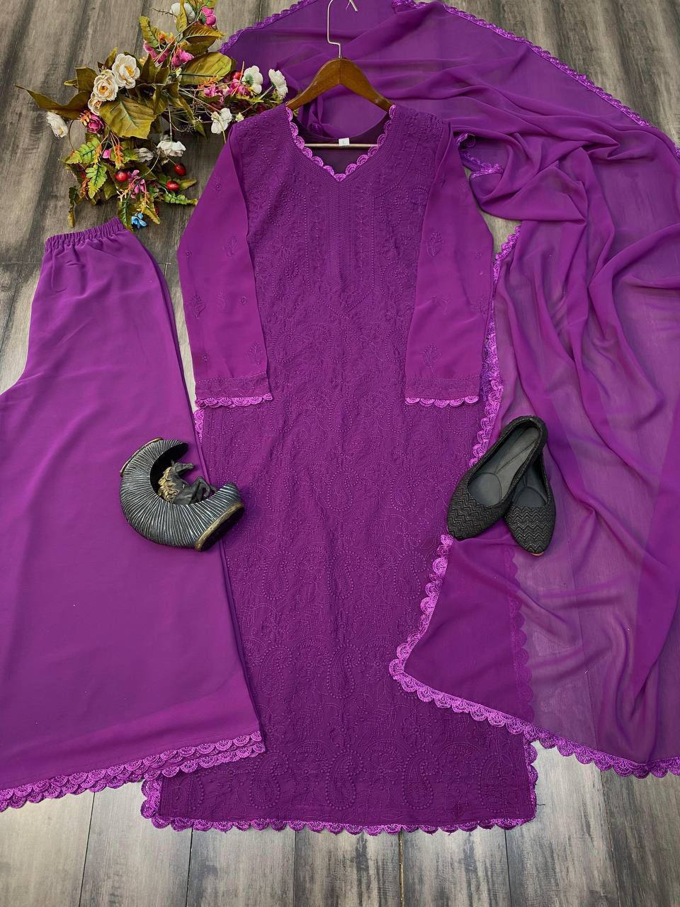 New Purple Trend Chikankari special Ethnic Set