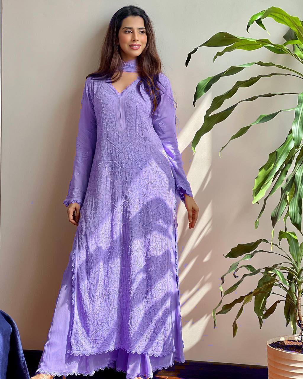 New Light Purple Trend Chikankari special Ethnic Set