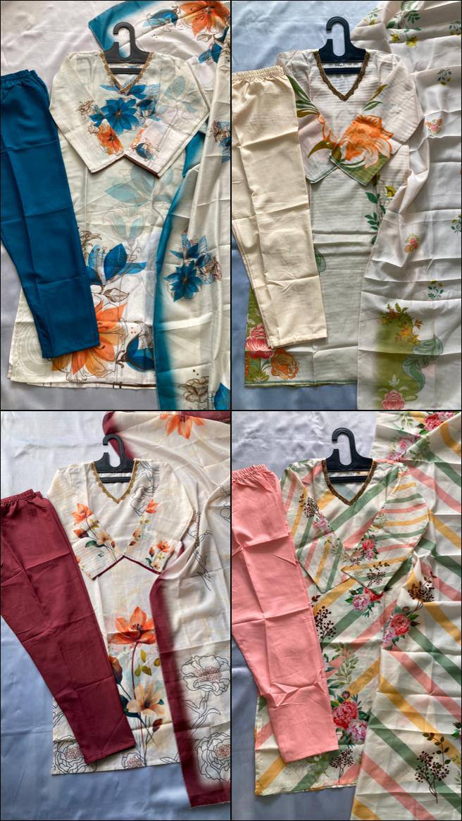 Suzuki Floral Printed V-Neck Straight Kurta With Trousers & Dupatta