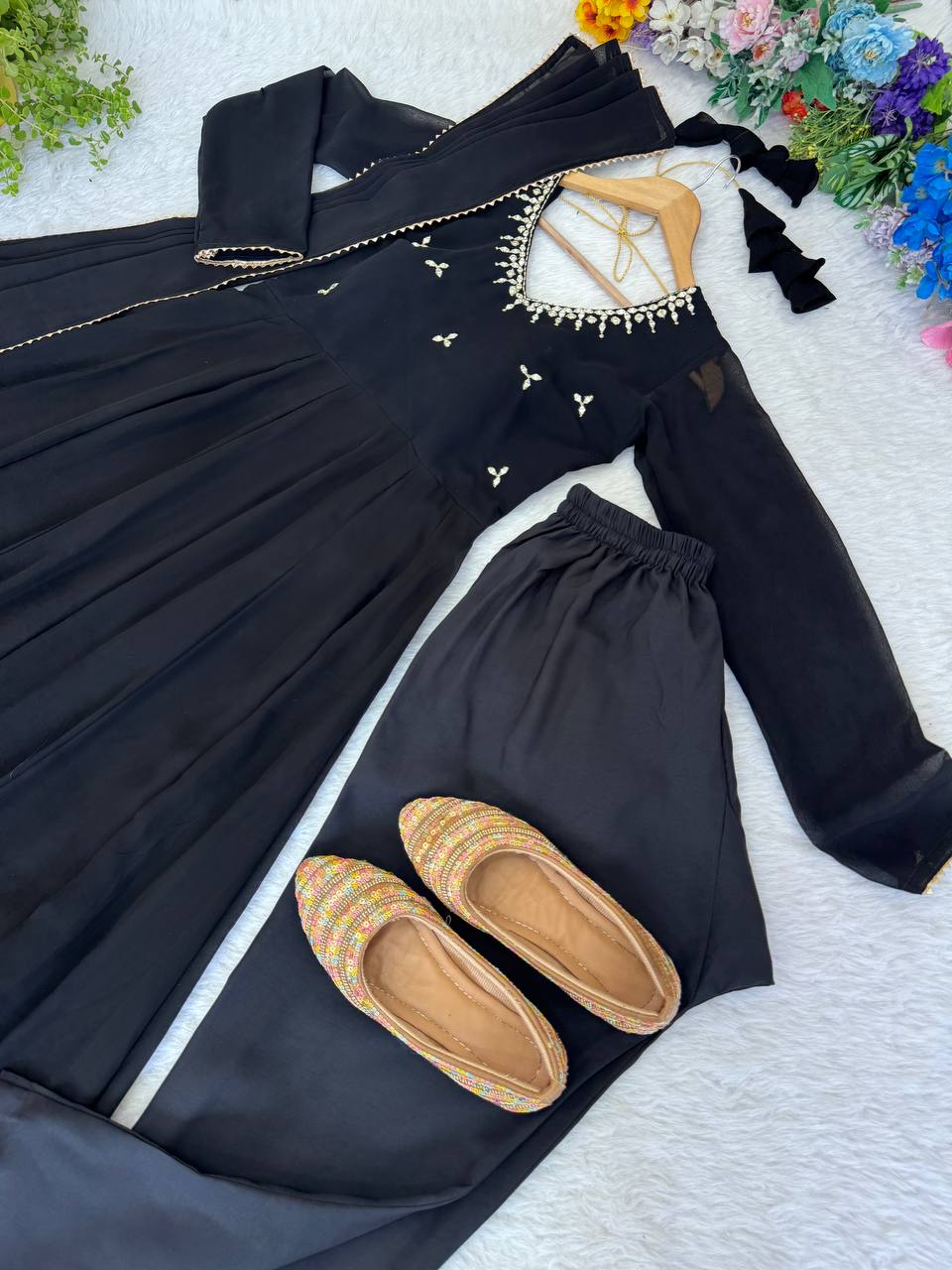 Women Empire Mirror Work Kurta with Trousers & Dupatta