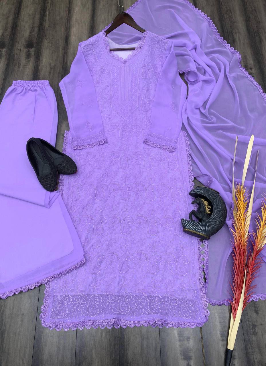 New Light Purple Trend Chikankari special Ethnic Set