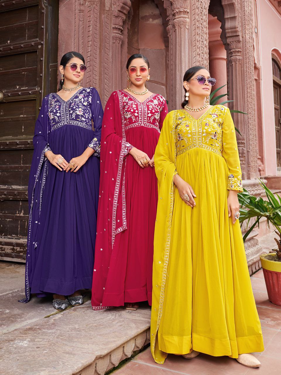 Premium Designer Readymade Gown with Dupatta – Zari & Sequins Embroidery