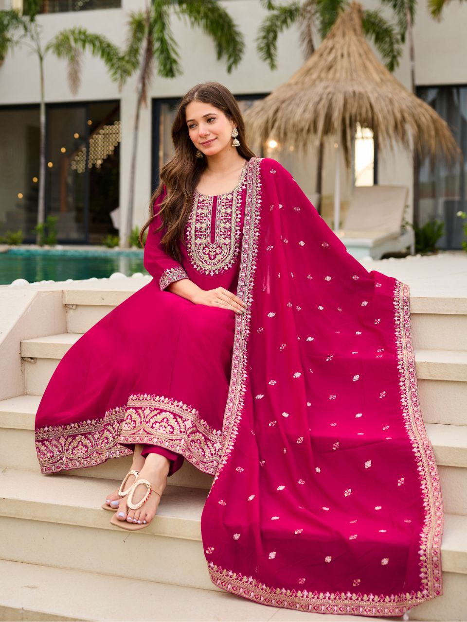 Women Ethnic Motifs Printed Anarkali Kurta with Trouser & Dupatta
