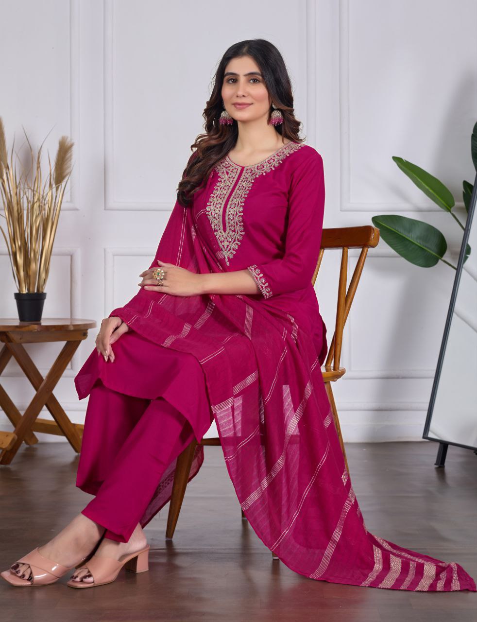Women Embroidered Kurta with Pant & Dupatta
