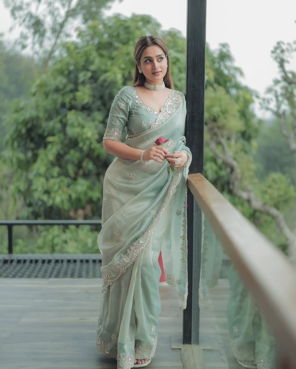 Heavy Soft Fandy Satin Silk Saree with Embroidery, Sequences & Cutwork Border