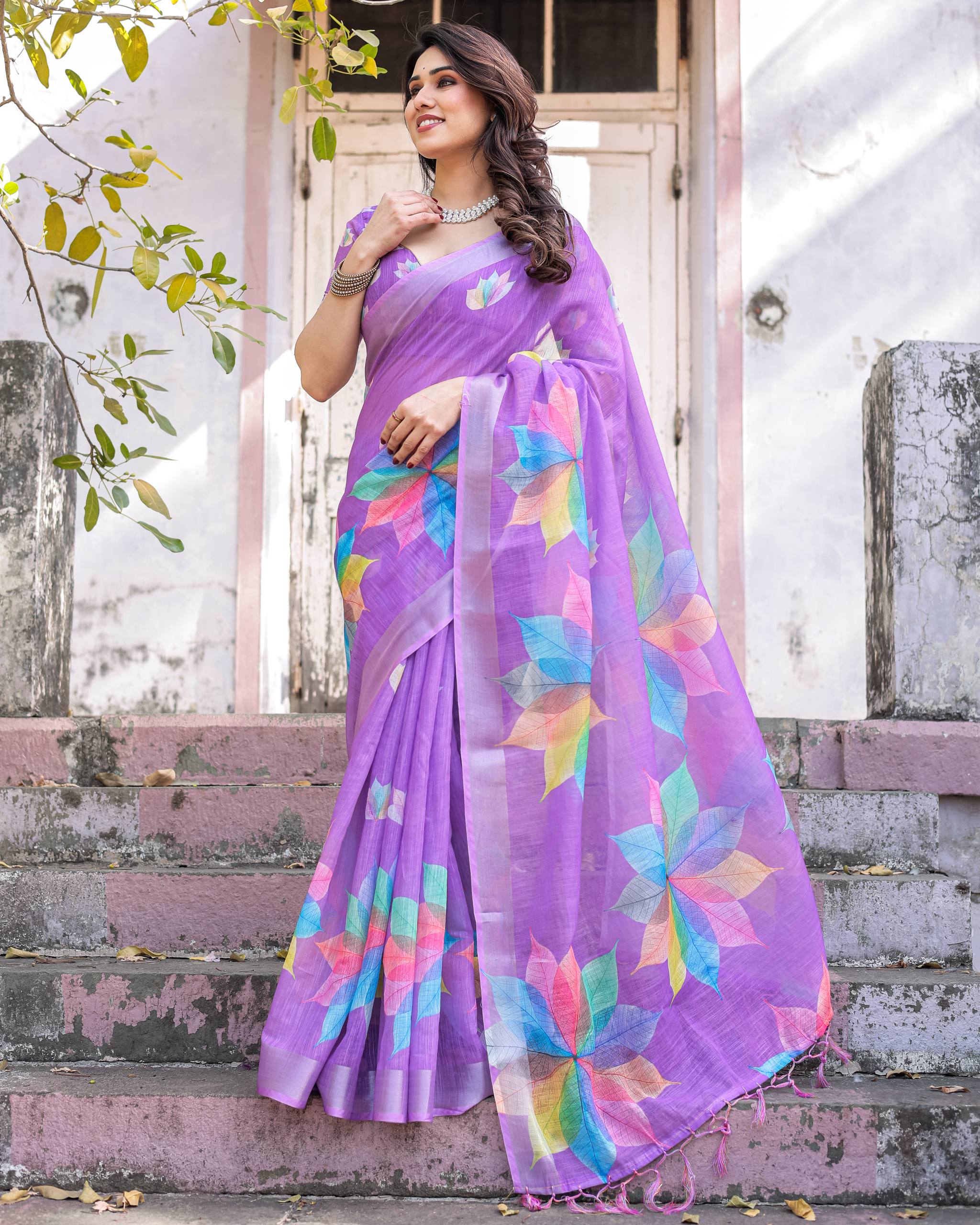 New South Hit Printed Linen Cotton Saree with Blouse