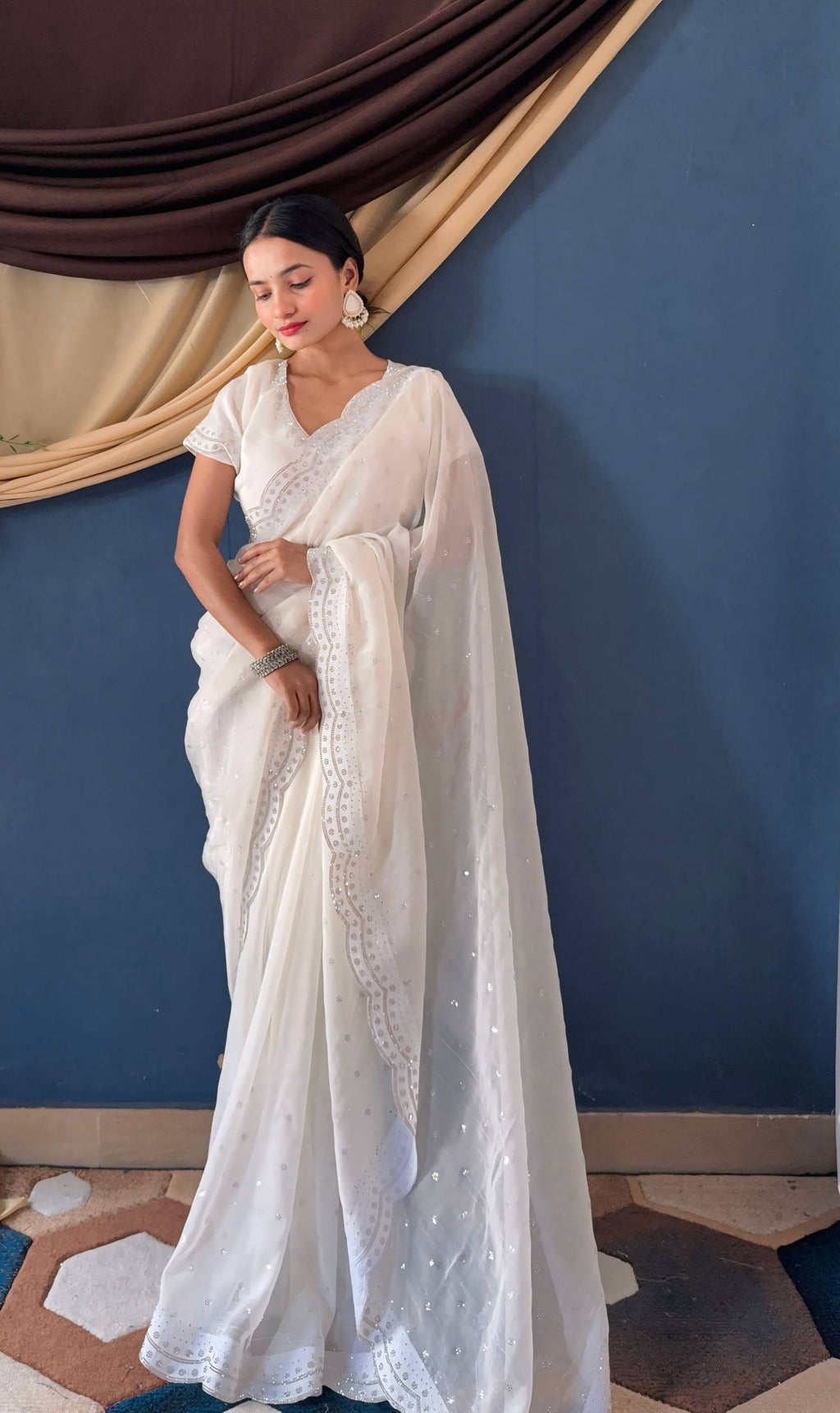 Soft Georgette Designer Party Wear Saree With Swarovski Zarkan Work