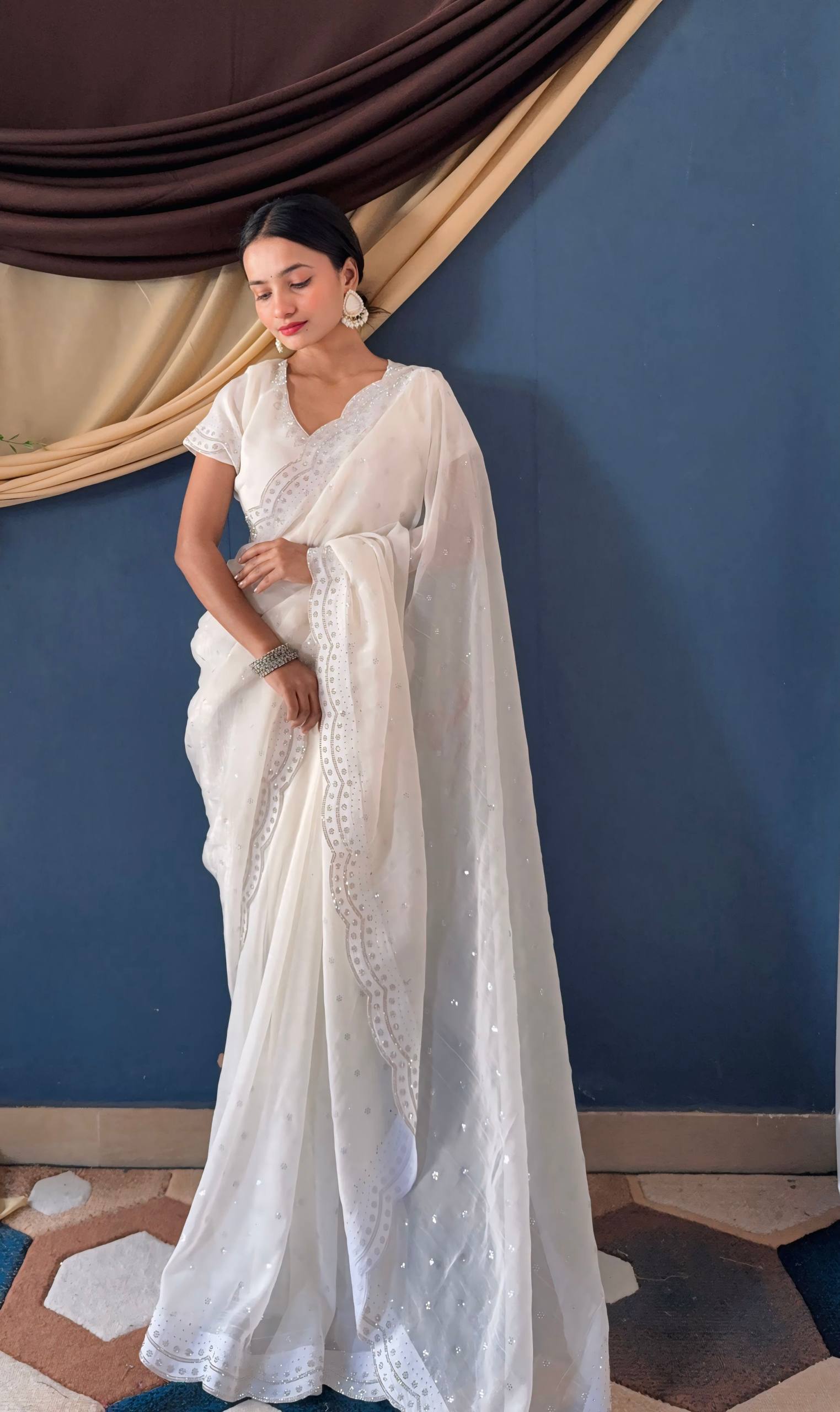 Soft Georgette Designer Party Wear Saree With Swarovski Zarkan Work