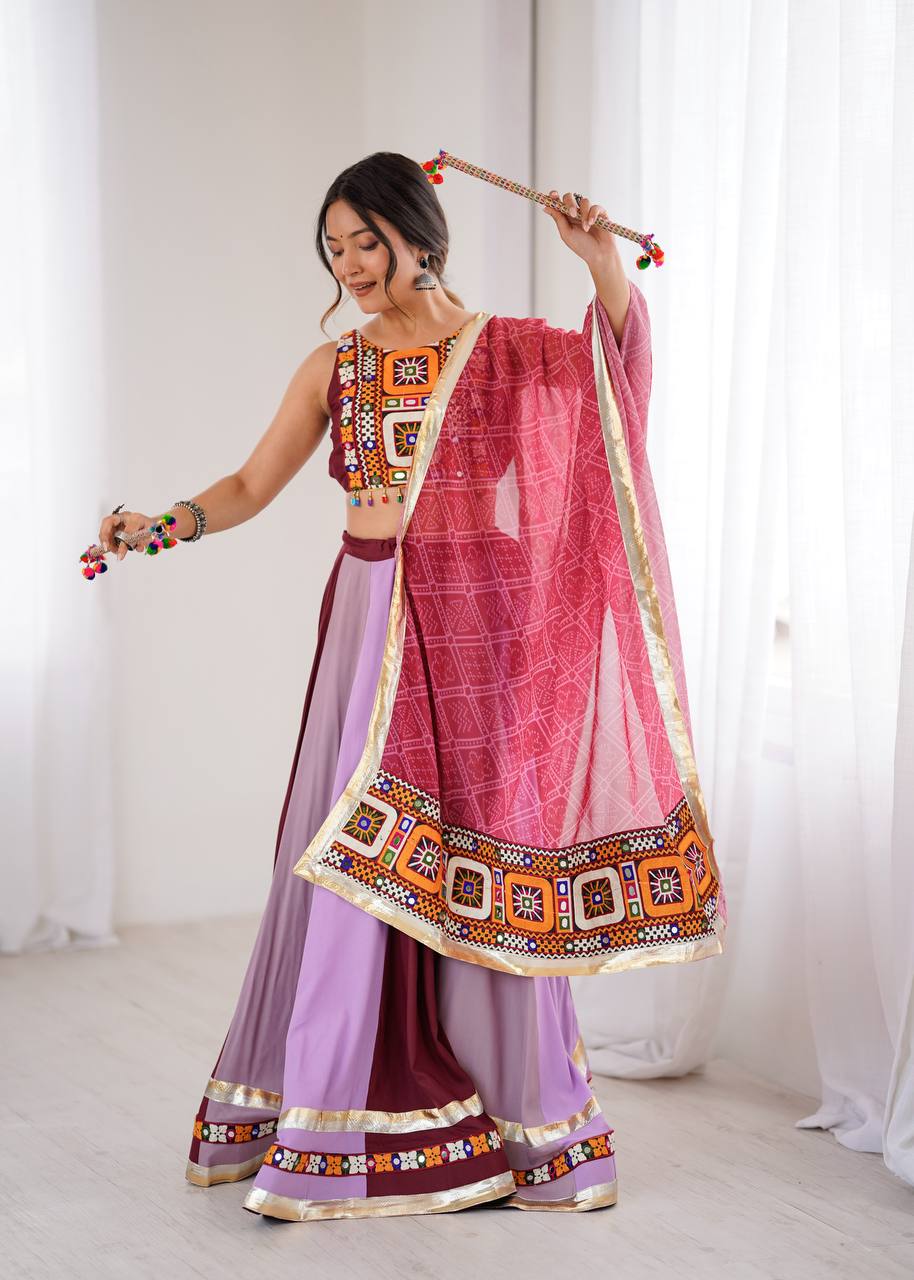 Navratri Special Heavy Rayon Lehenga Choli with Real Mirror & Gamthi Thread Work