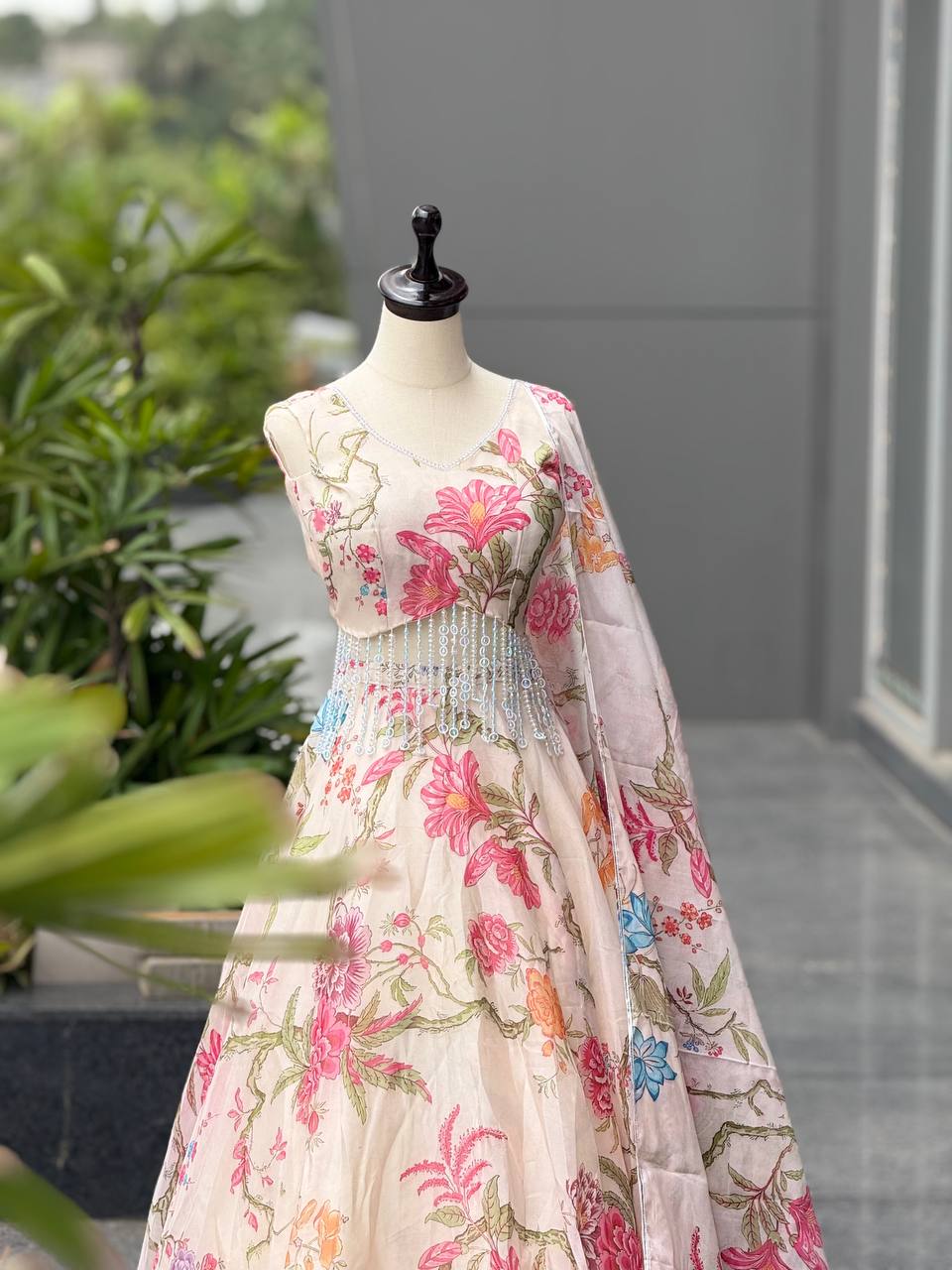 Pure jimmy Organza digital printed lehnga
