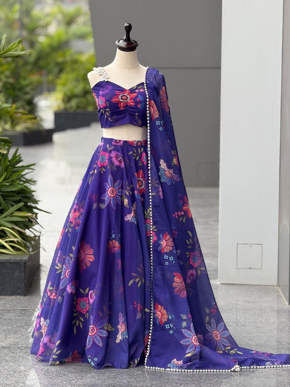 Pure organza silk digital printed lehnga