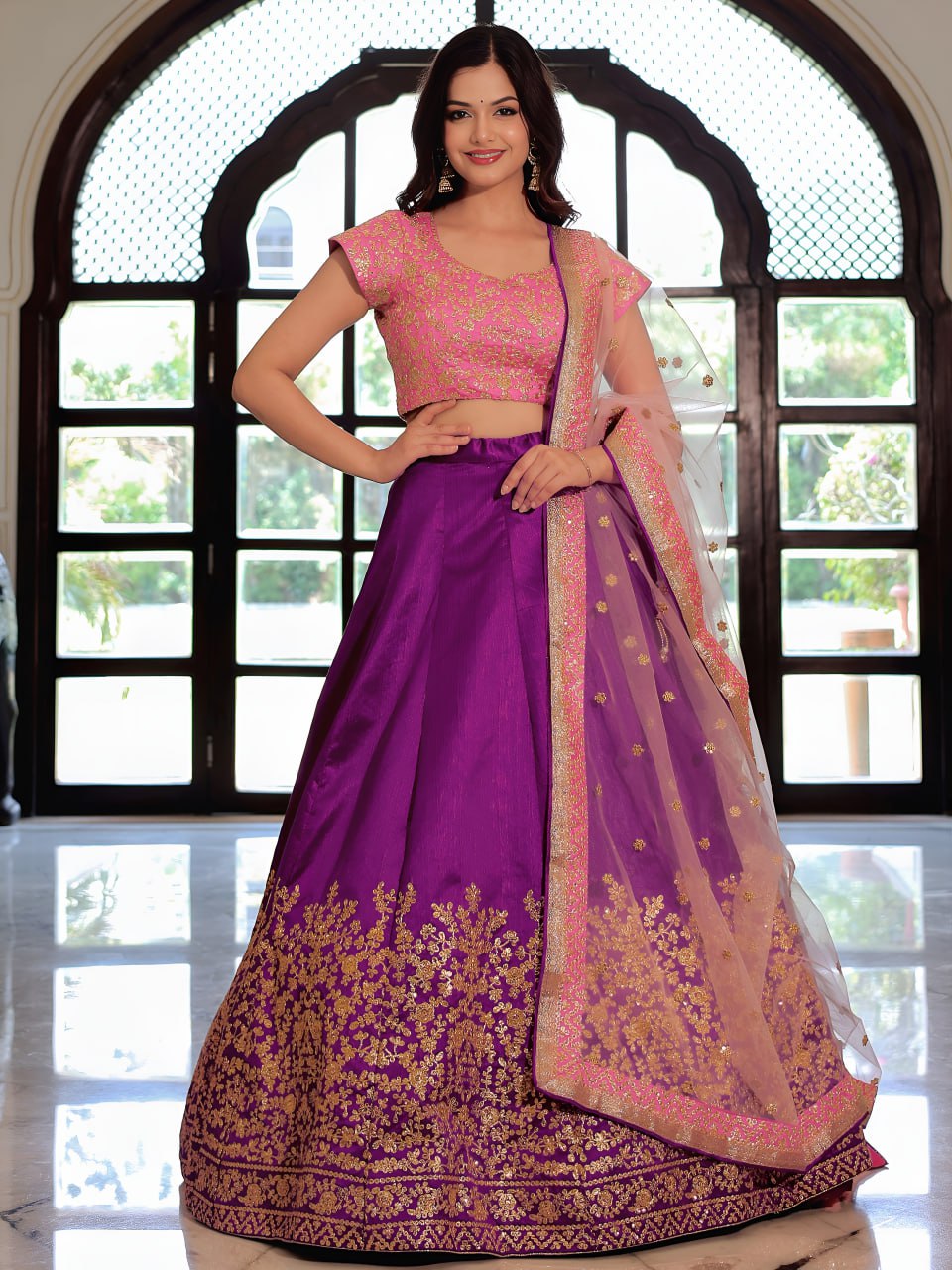Purple and Pink Heritage Lehenga Set