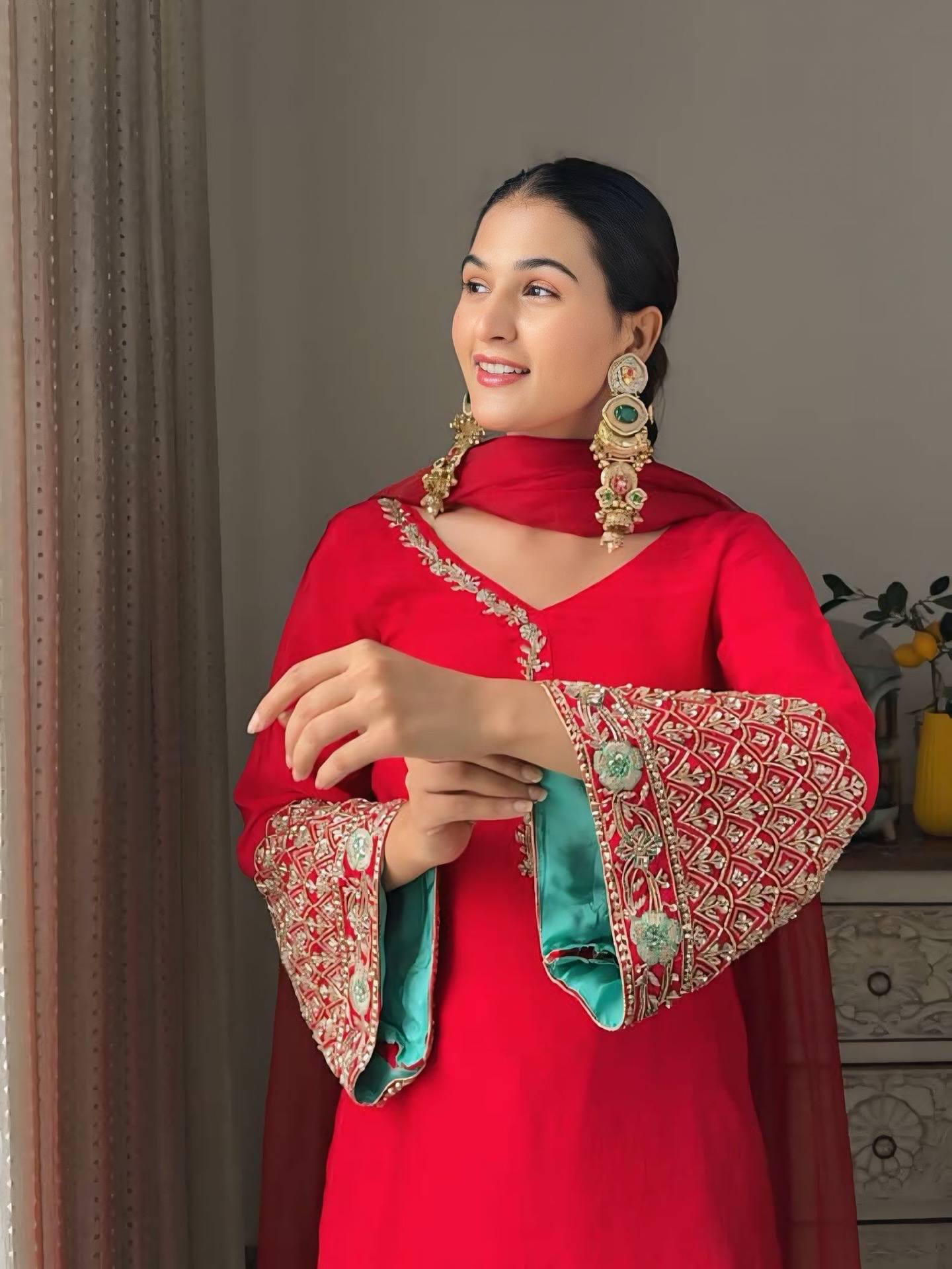 Designer Farsi Top & Salwar Set with Fancy Dupatta and Embroidery Work