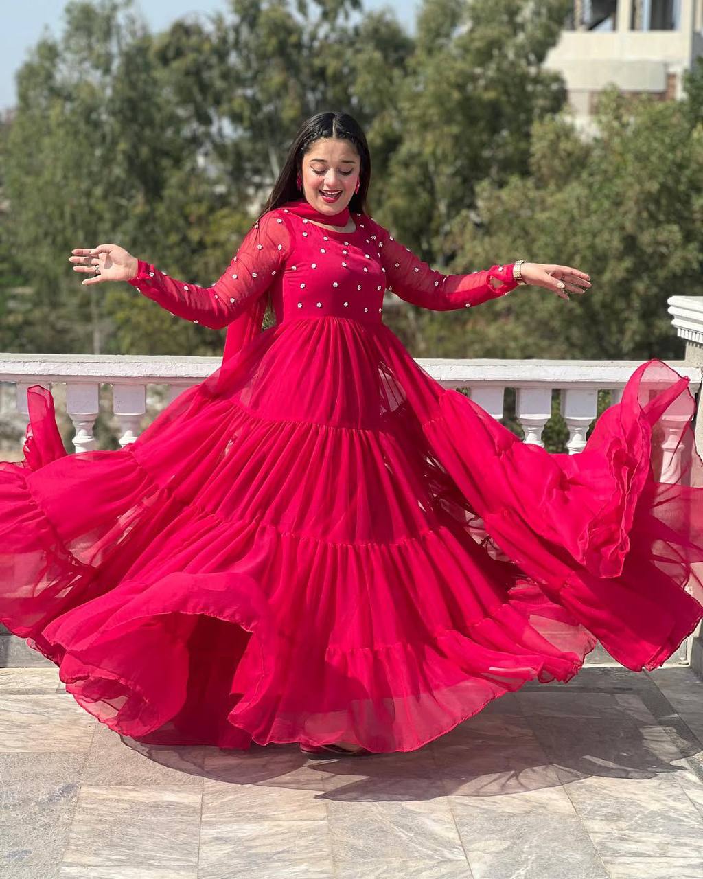 Exclusive 2-Piece Georgette Gown with Dupatta – Beads Work, Fully Stitched