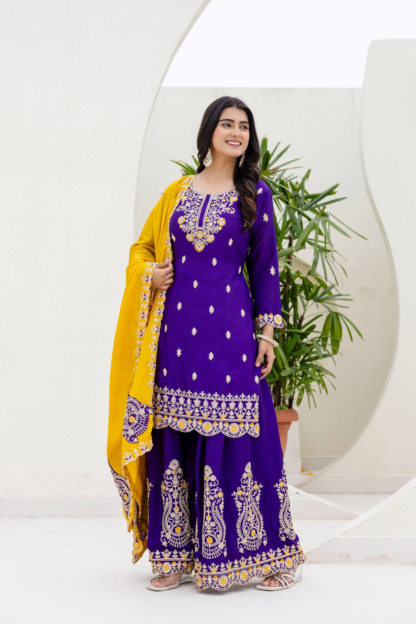 Women Ethnic Motifs Embroidered Kurta with Sharara & Dupatta