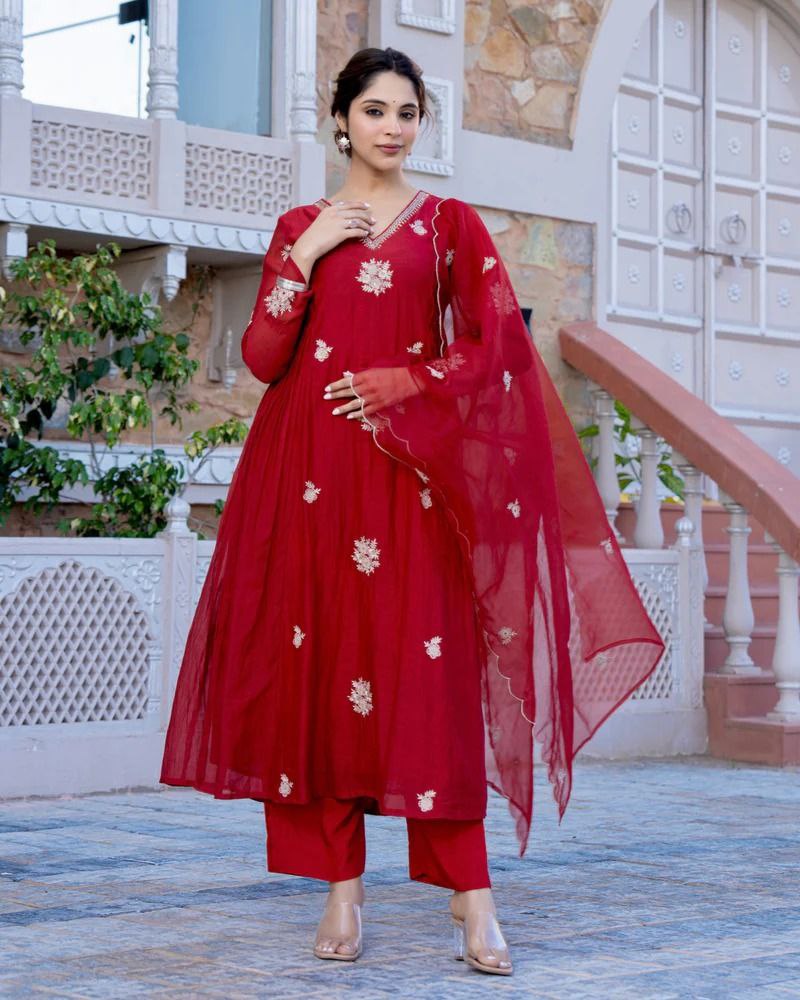 Women Ethnic Motifs Embroidered Anarkali Kurta with Trousers & Dupatta