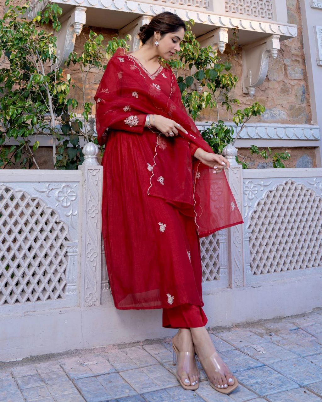 Women Ethnic Motifs Embroidered Anarkali Kurta with Trousers & Dupatta