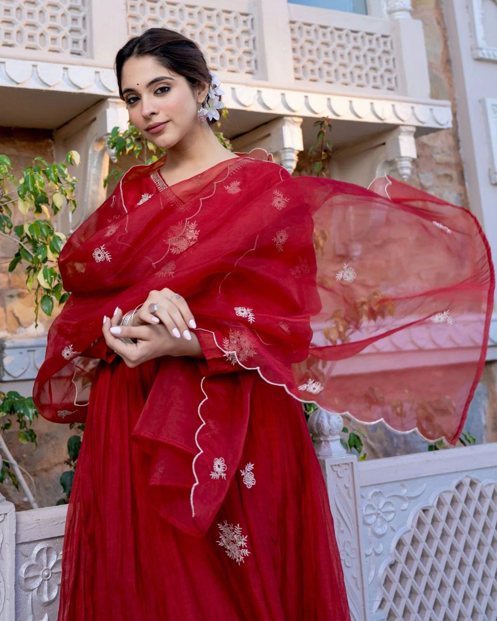 Women Ethnic Motifs Embroidered Anarkali Kurta with Trousers & Dupatta