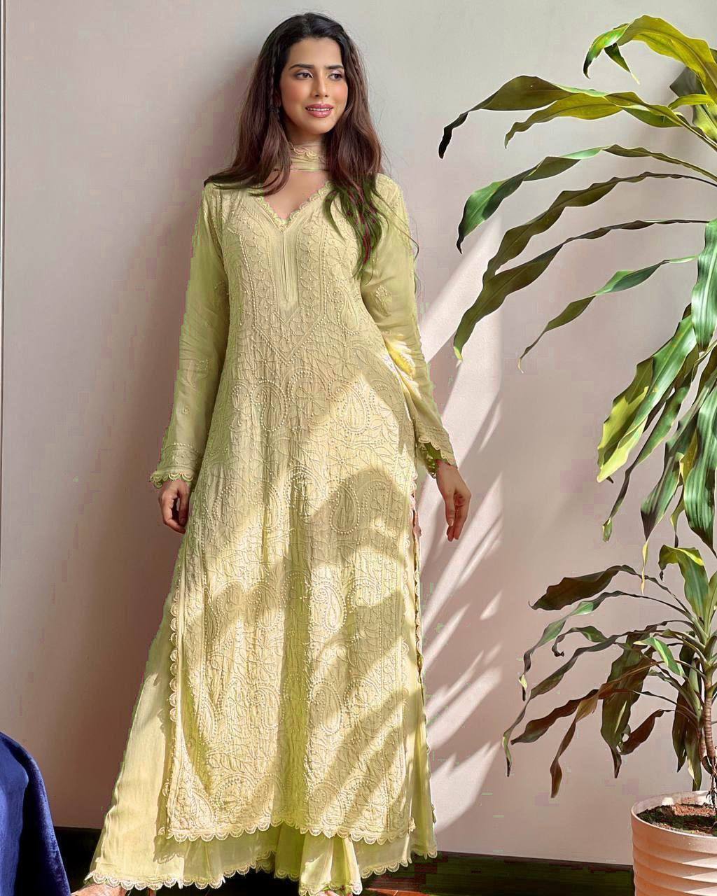 New Canary Yellow Trend Chikankari special Ethnic Set