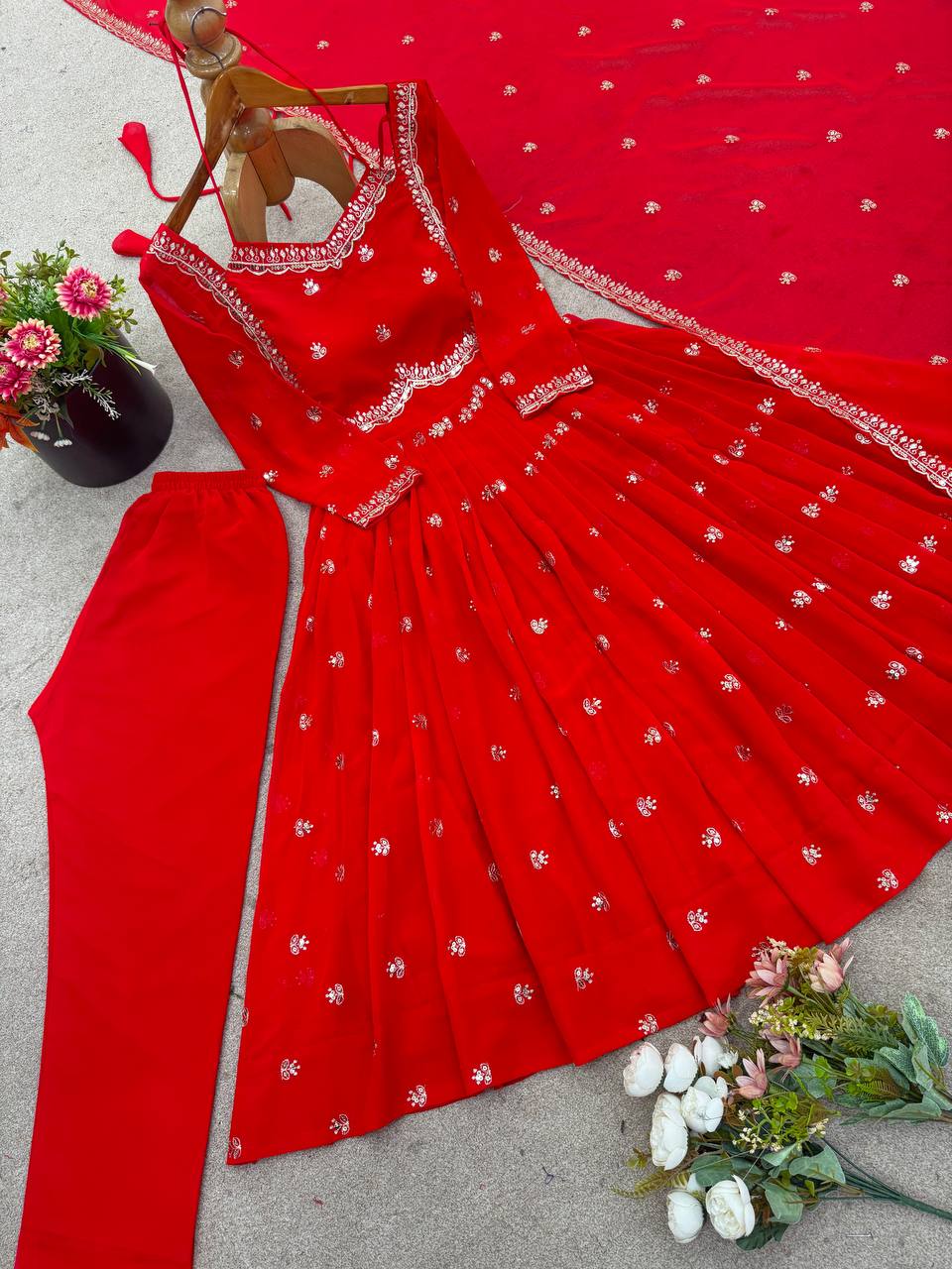 Designer Faux Georgette Party Wear Set with Heavy Embroidery, Sequins & Dupatta