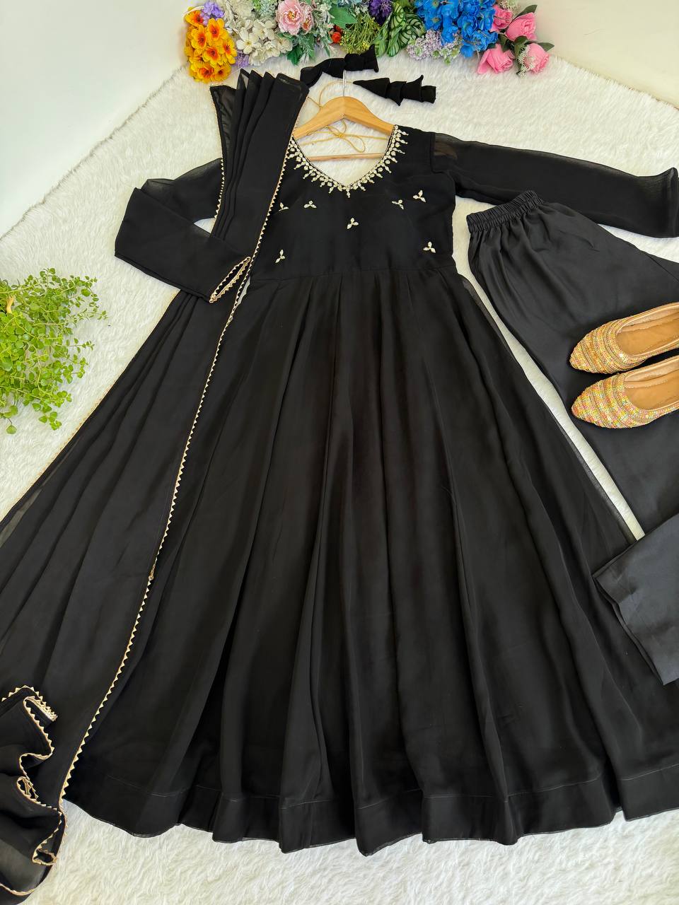 Women Empire Mirror Work Kurta with Trousers & Dupatta