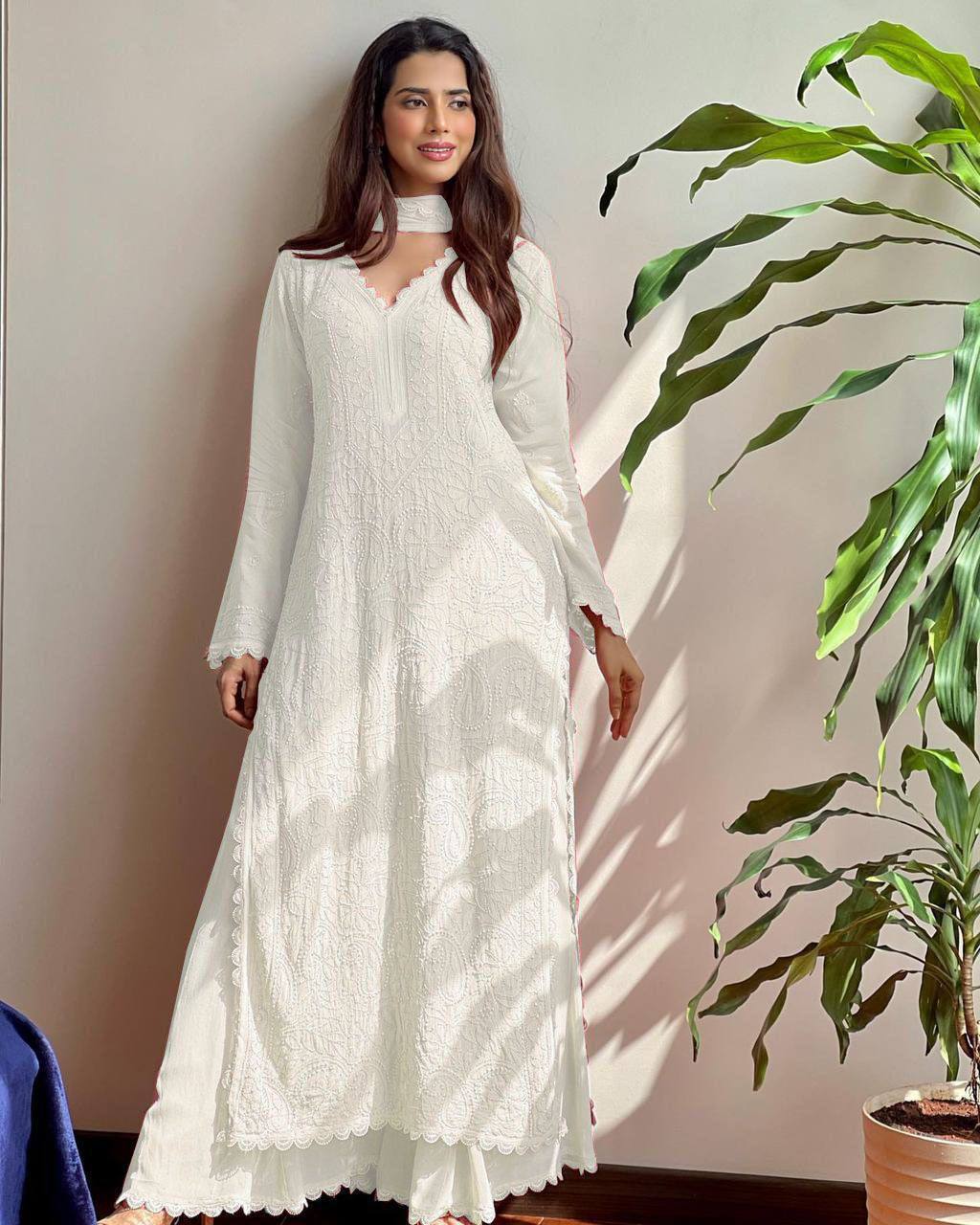 New White Trend Chikankari special Ethnic Set