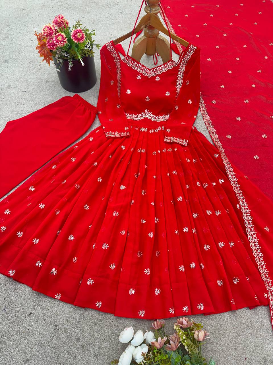 Designer Faux Georgette Party Wear Set with Heavy Embroidery, Sequins & Dupatta