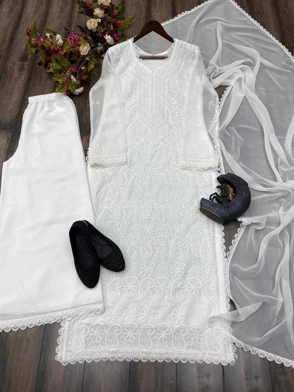 New White Trend Chikankari special Ethnic Set