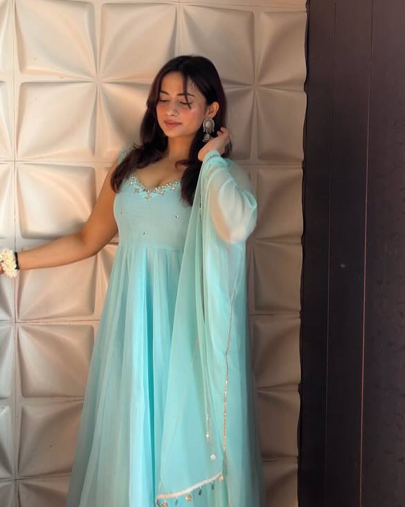 Women Empire Mirror Work Kurta with Trousers & Dupatta