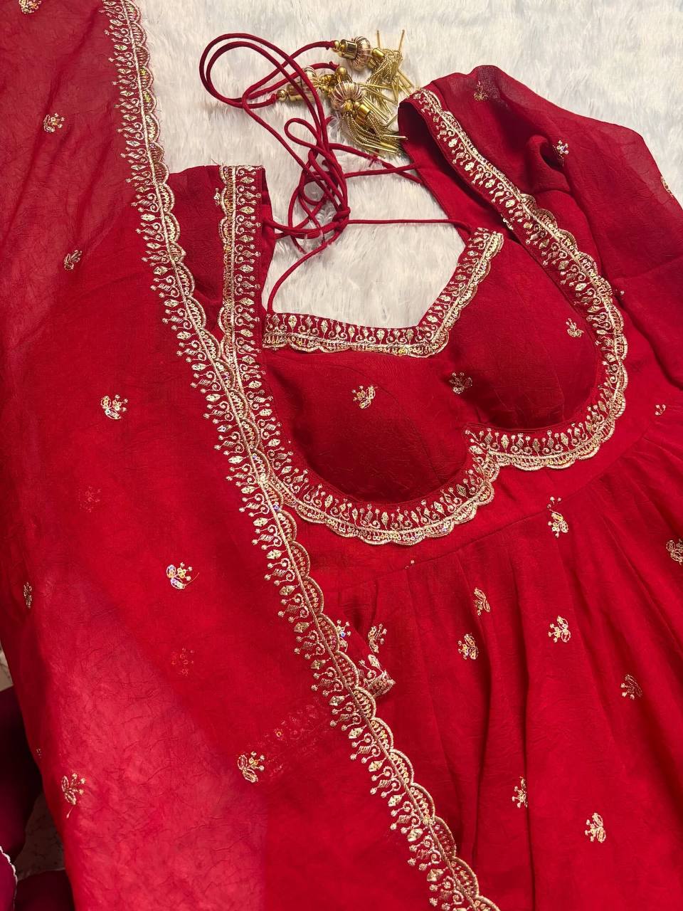Designer Faux Georgette Party Wear Set with Heavy Embroidery, Sequins & Dupatta