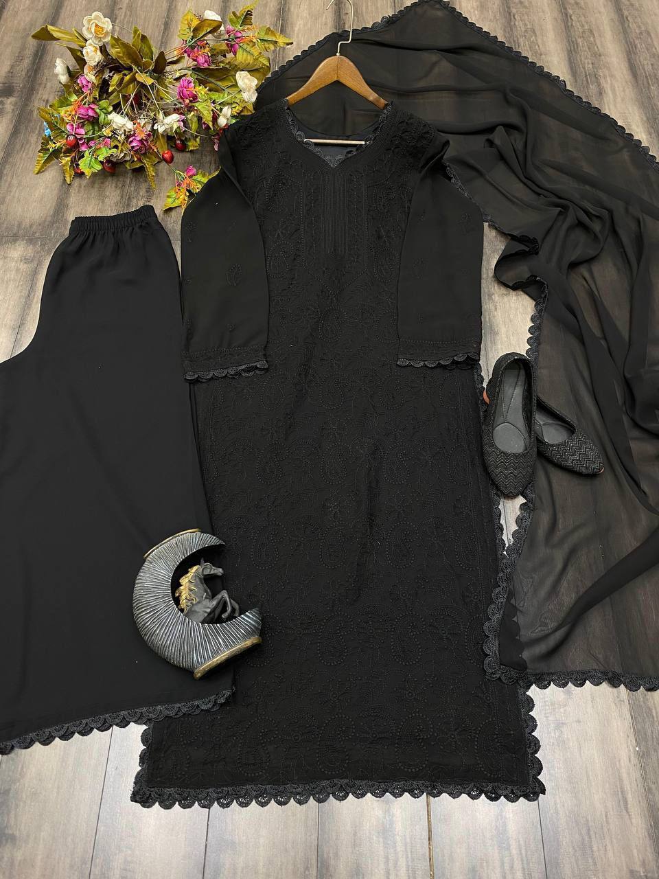 New Black Trend Chikankari special Ethnic Set