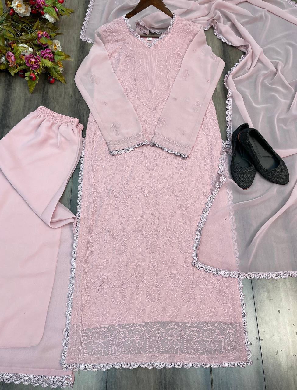 New Light Pink Trend Chikankari special Ethnic Set