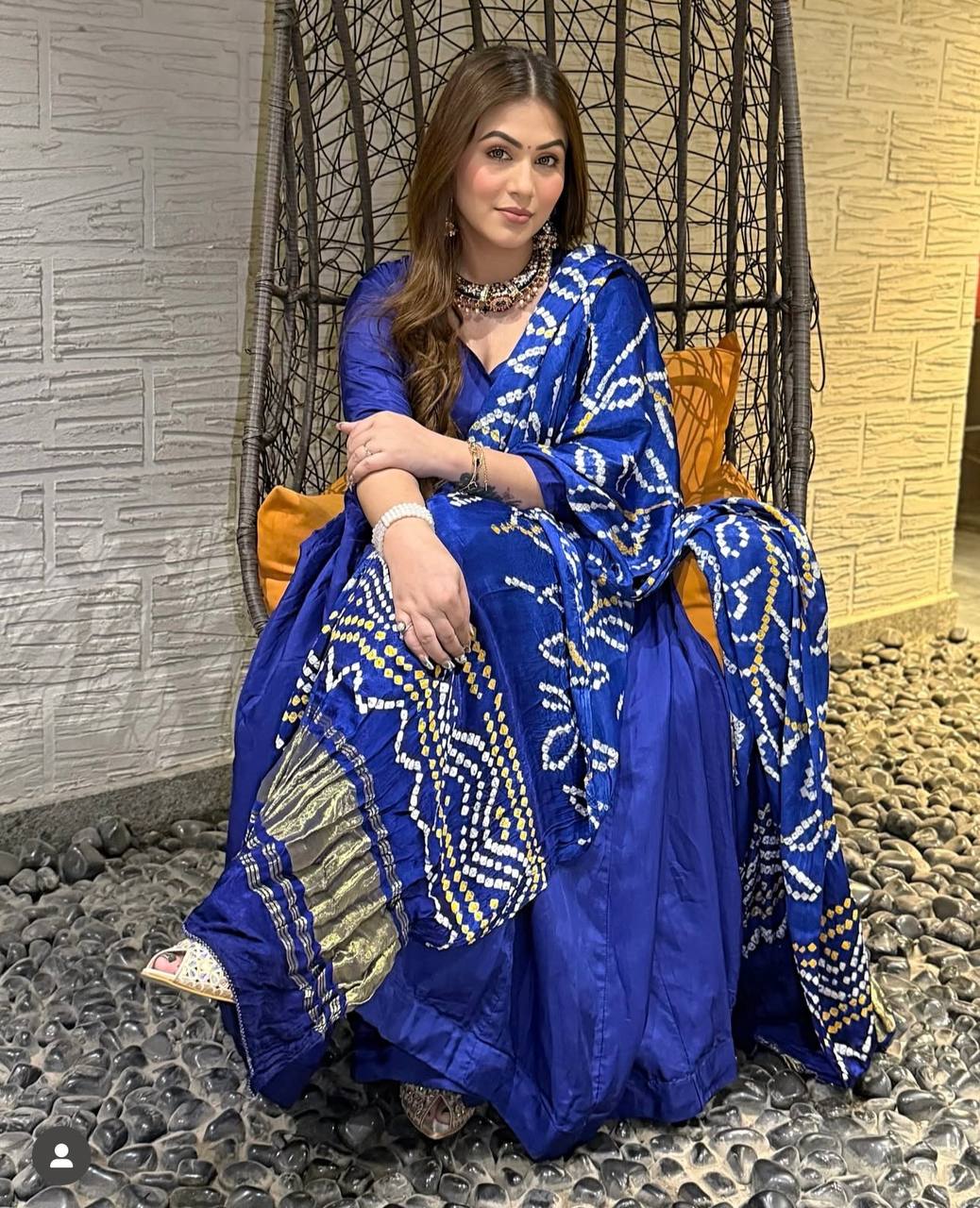 Blue Regal Chinon Silk Anarkali Gown with Digital Print Dupatta