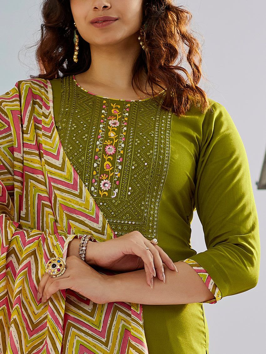 Women Embroidered Straight Kurta Suit Set