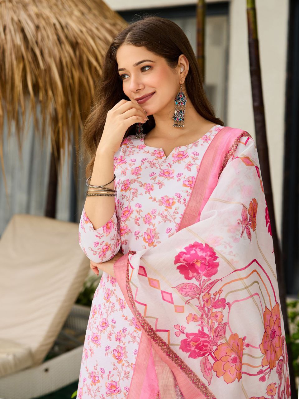Women Floral Printed Kurta with Trousers & Floral Dupatta