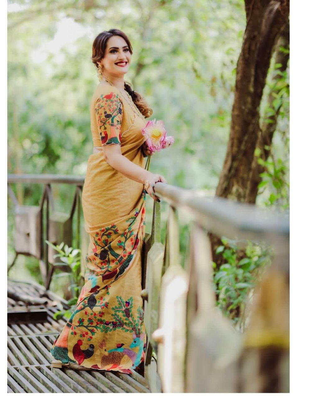 Handloom Tussar Silk Saree with Kalamkari Digital Print & Printed Blouse