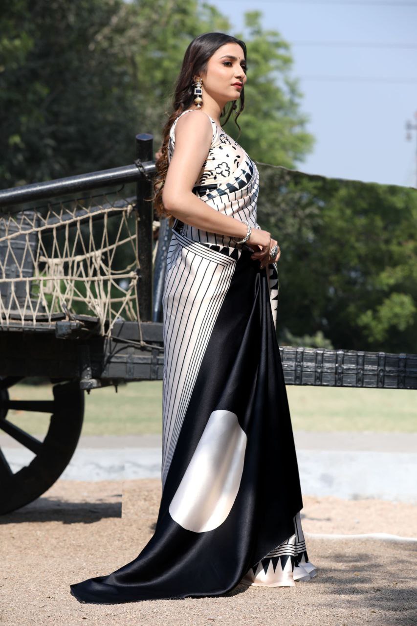 Digital Print Japan Satin Saree with Blouse
