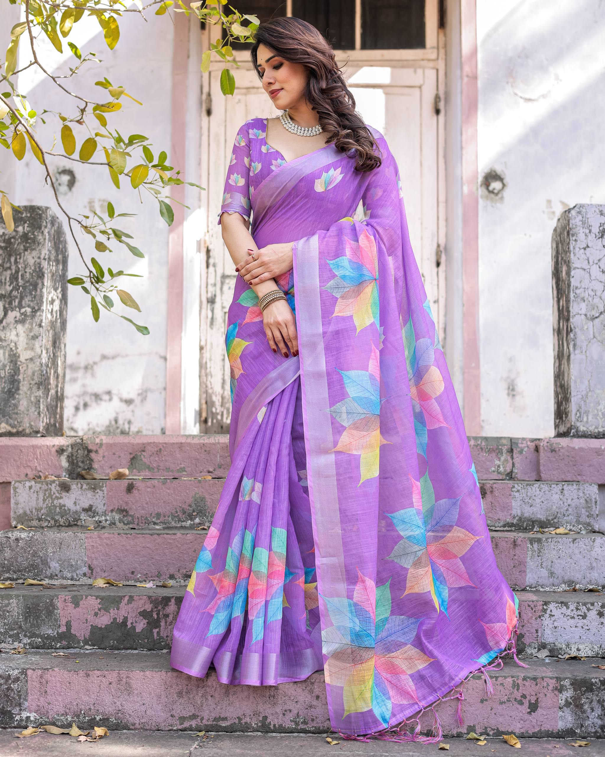 New South Hit Printed Linen Cotton Saree with Blouse