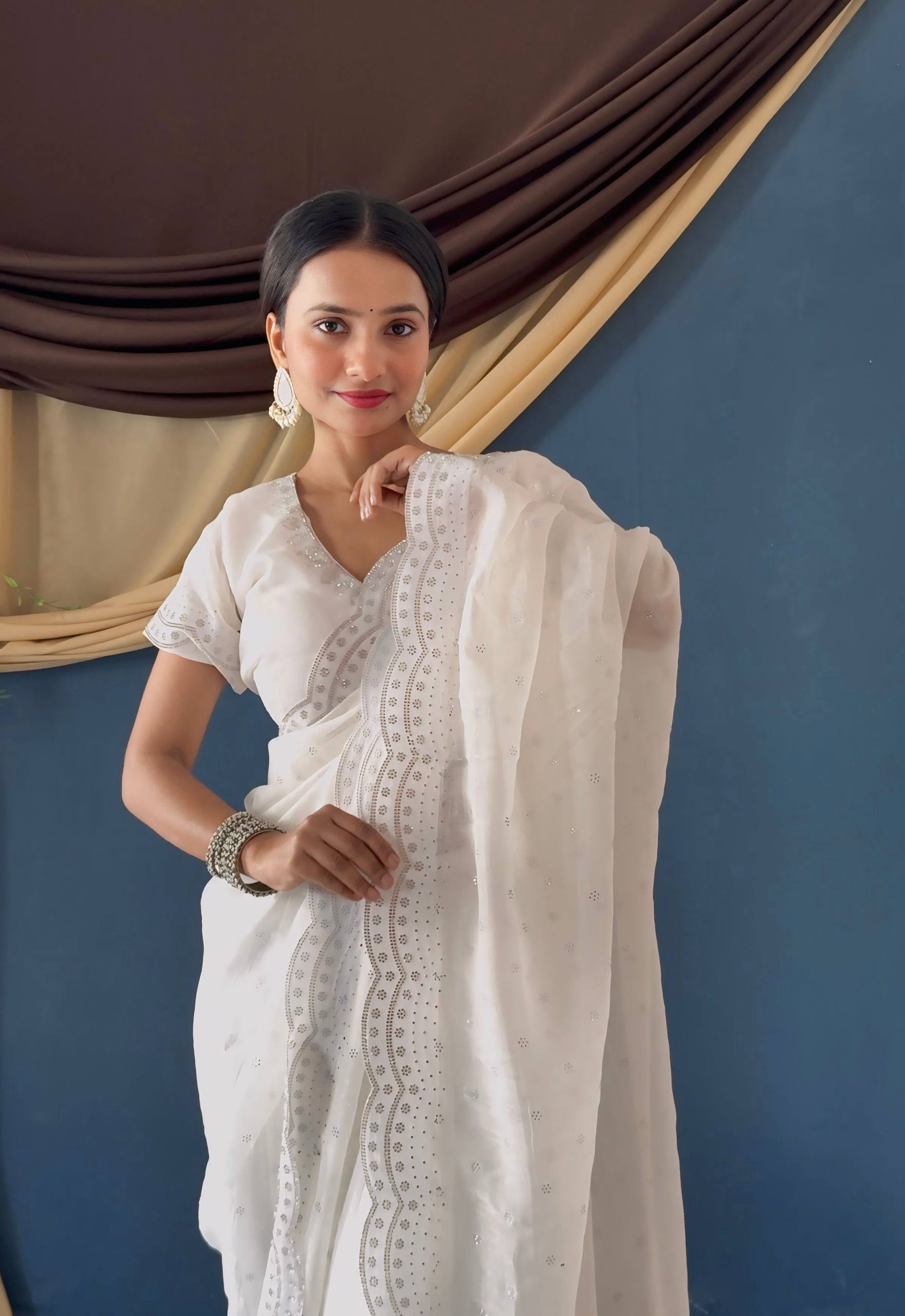 Soft Georgette Designer Party Wear Saree With Swarovski Zarkan Work